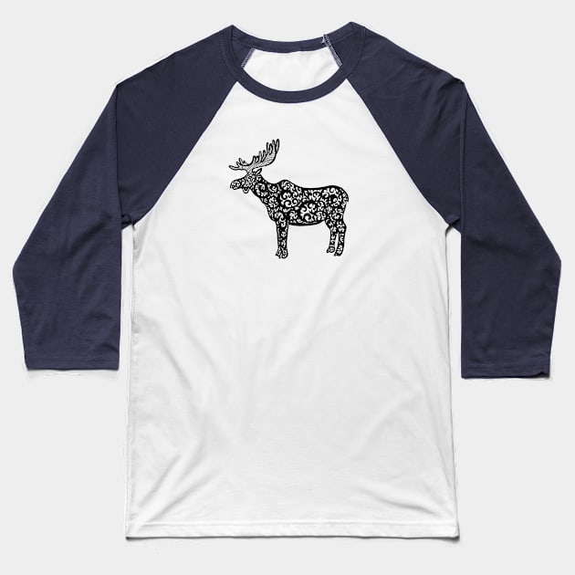 Moose Ink Art - detailed animal design - on white Baseball T-Shirt by Green Paladin